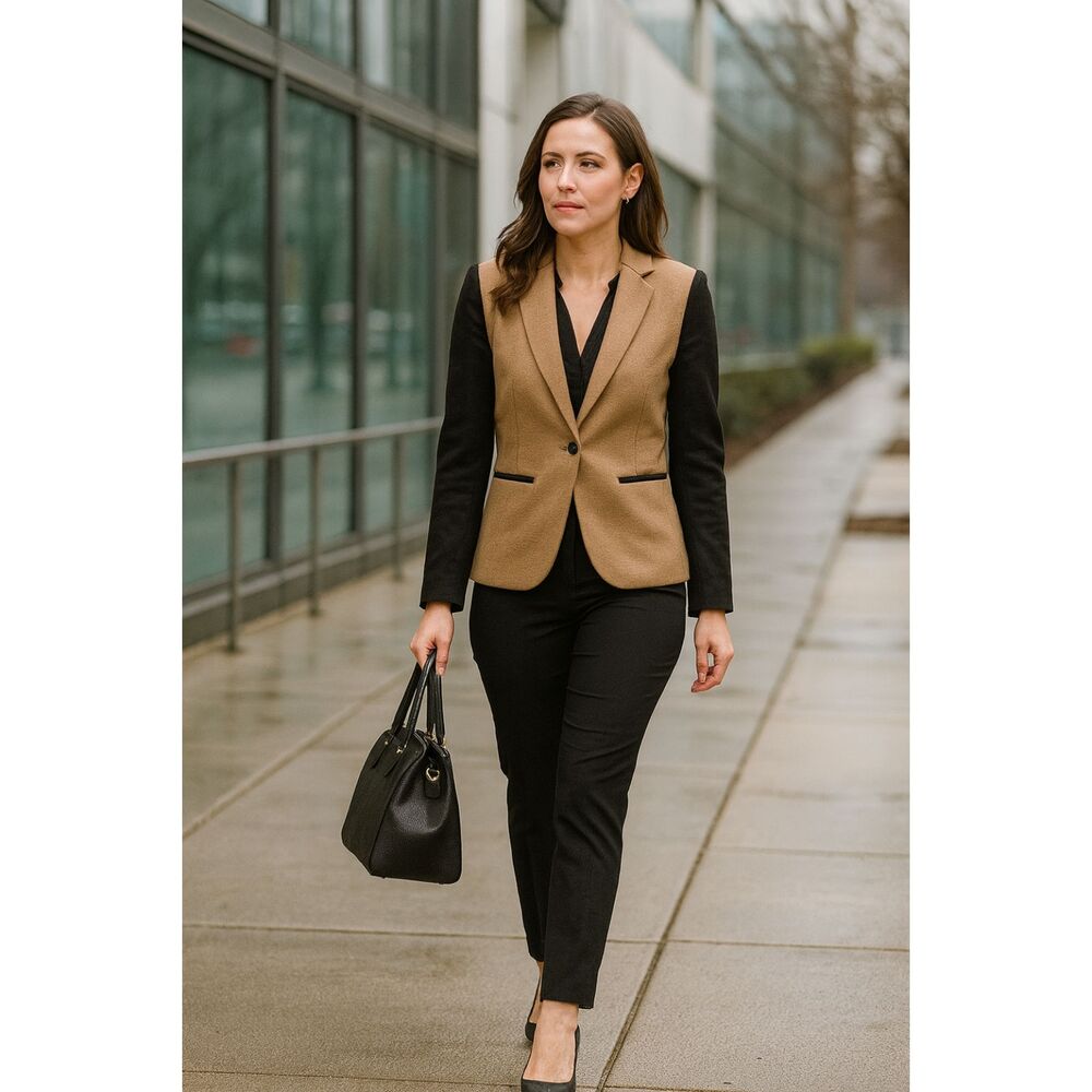 JCREW wool blazer Camel black 2 office career  preppy formal job holiday single